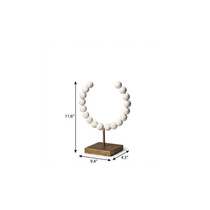 12" White and Gold Wood and Metal Abstract Beaded Tabletop Sculpture HomeRoots