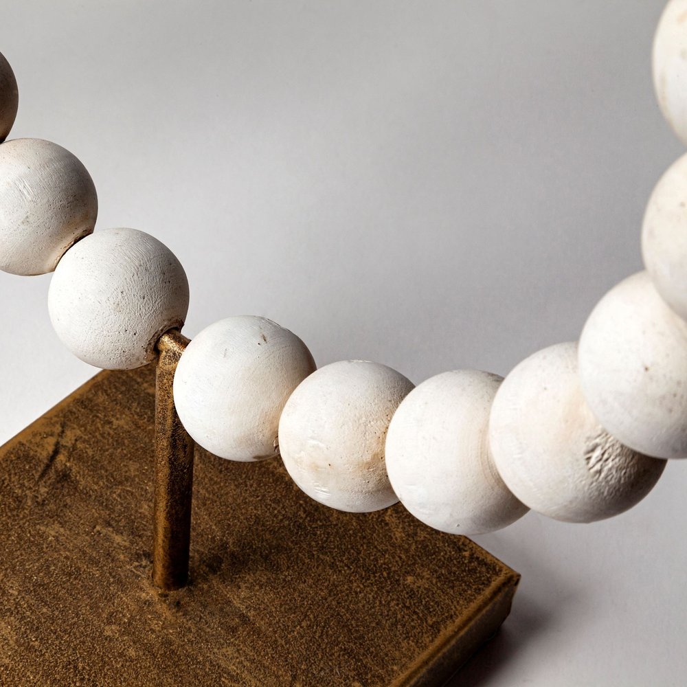 12" White and Gold Wood and Metal Abstract Beaded Tabletop Sculpture HomeRoots
