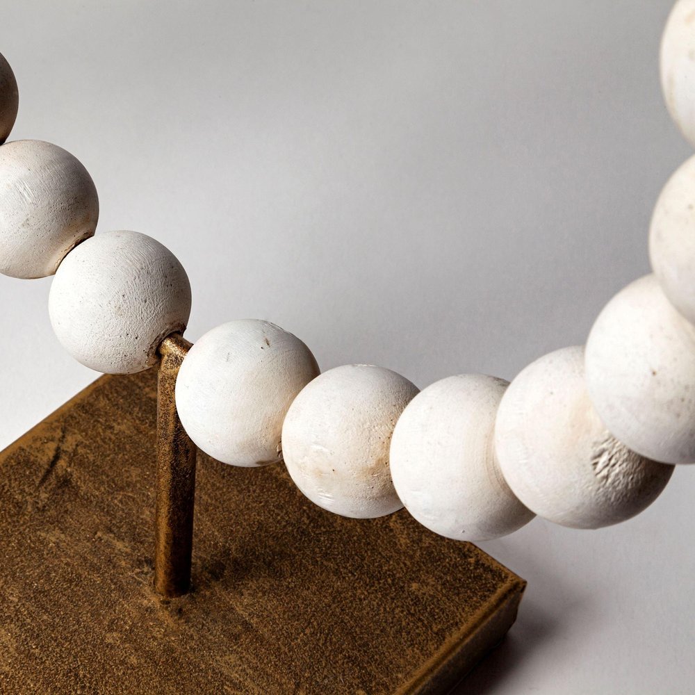 12" White and Gold Wood and Metal Abstract Beaded Tabletop Sculpture HomeRoots