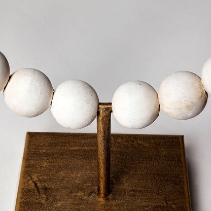 12" White and Gold Wood and Metal Abstract Beaded Tabletop Sculpture HomeRoots