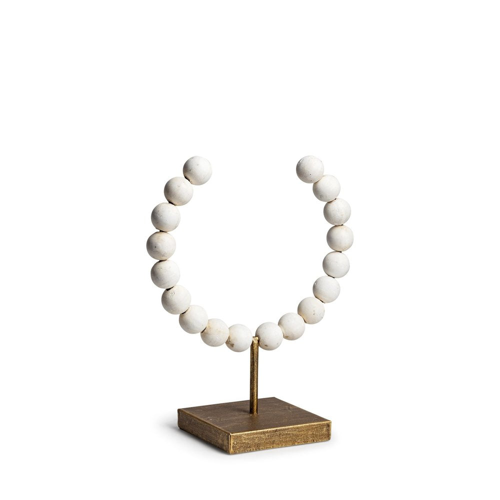 12" White and Gold Wood and Metal Abstract Beaded Tabletop Sculpture HomeRoots