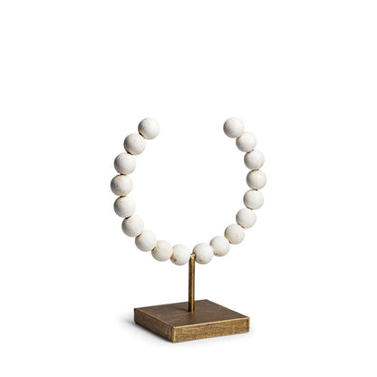 12" White and Gold Wood and Metal Abstract Beaded Tabletop Sculpture HomeRoots