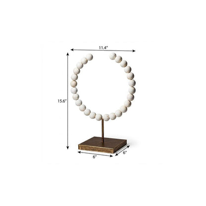 16" White and Gold Wood and Metal Abstract Beaded Tabletop Sculpture HomeRoots