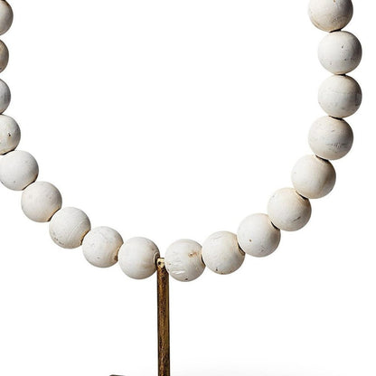 16" White and Gold Wood and Metal Abstract Beaded Tabletop Sculpture HomeRoots