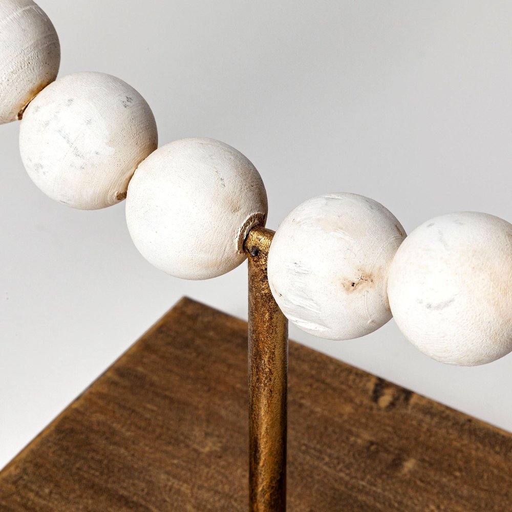 16" White and Gold Wood and Metal Abstract Beaded Tabletop Sculpture HomeRoots