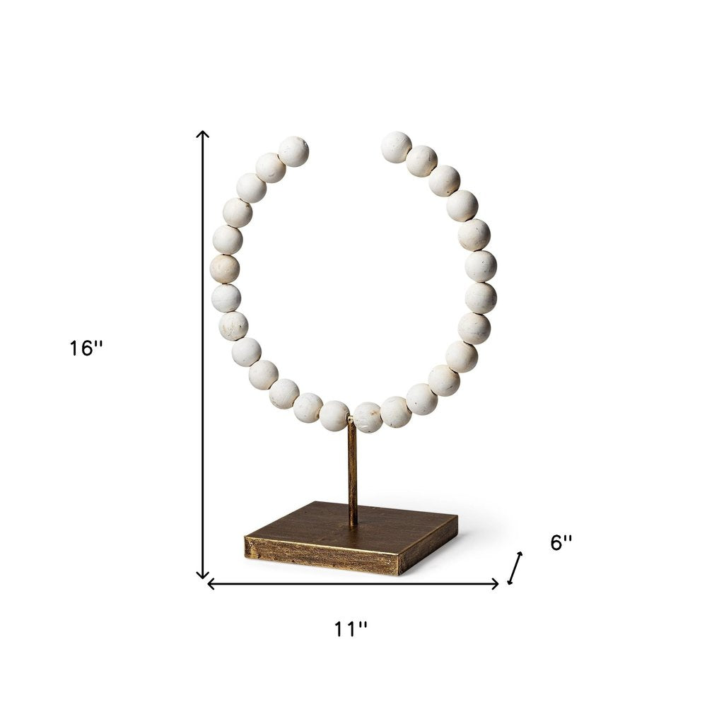 16" White and Gold Wood and Metal Modern Abstract Tabletop Sculpture HomeRoots