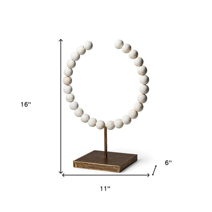 16" White and Gold Wood and Metal Modern Abstract Tabletop Sculpture HomeRoots