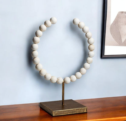 16" White and Gold Wood and Metal Modern Abstract Tabletop Sculpture HomeRoots