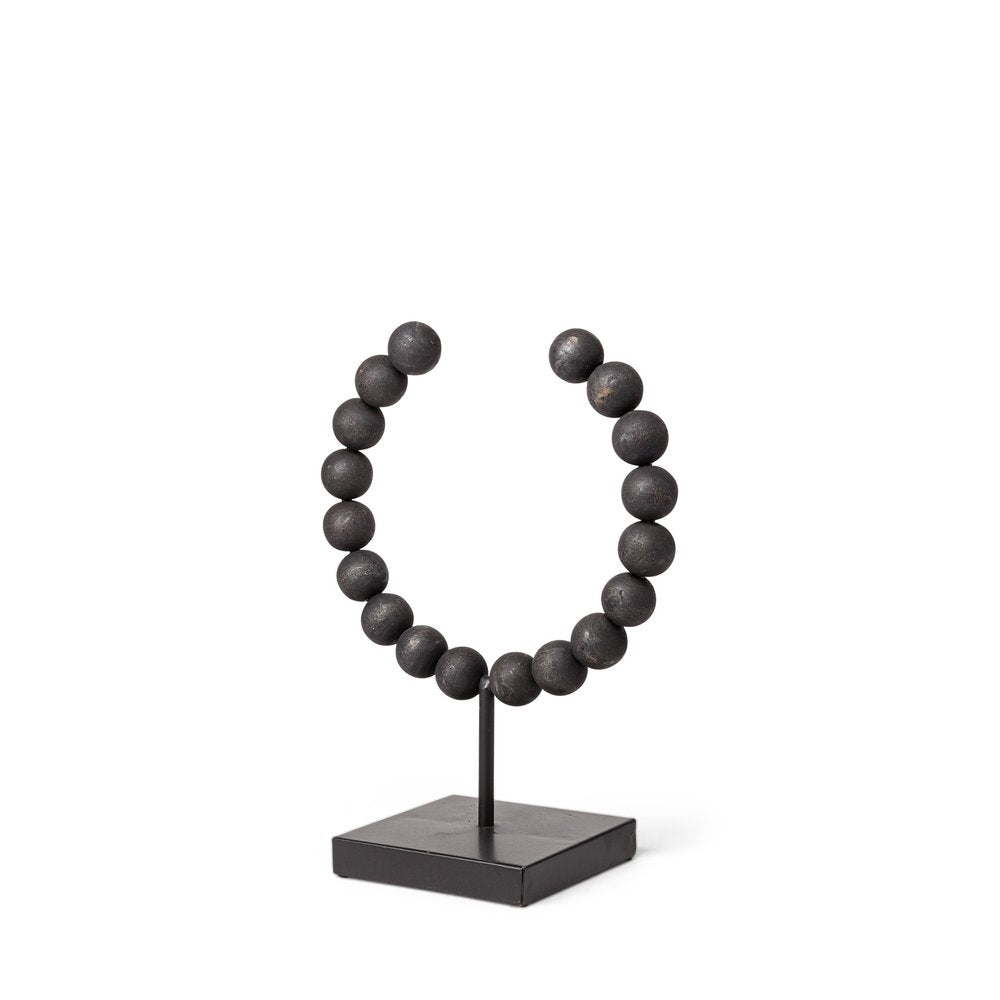 12" Black Wood and Metal Abstract Beaded Tabletop Sculpture — view 1