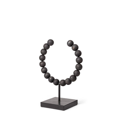 12" Black Wood and Metal Abstract Beaded Tabletop Sculpture HomeRoots