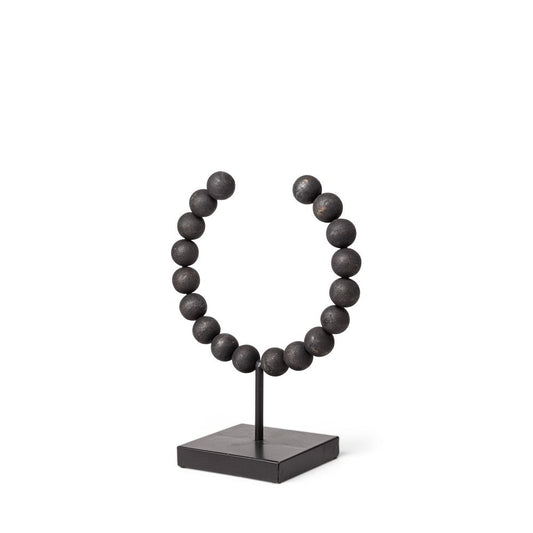 12" Black Wood and Metal Abstract Beaded Tabletop Sculpture HomeRoots