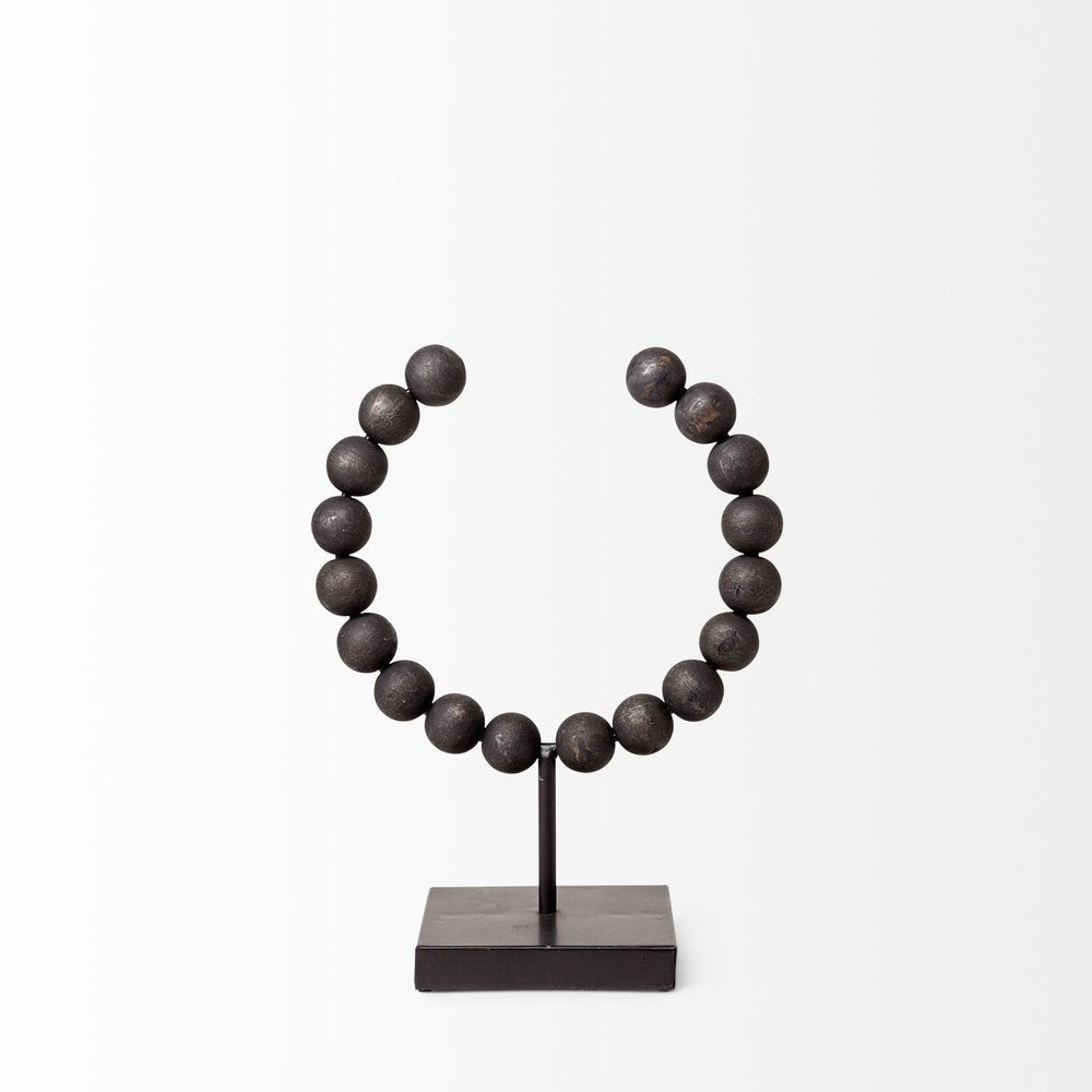 12" Black Wood and Metal Abstract Beaded Tabletop Sculpture — view 2