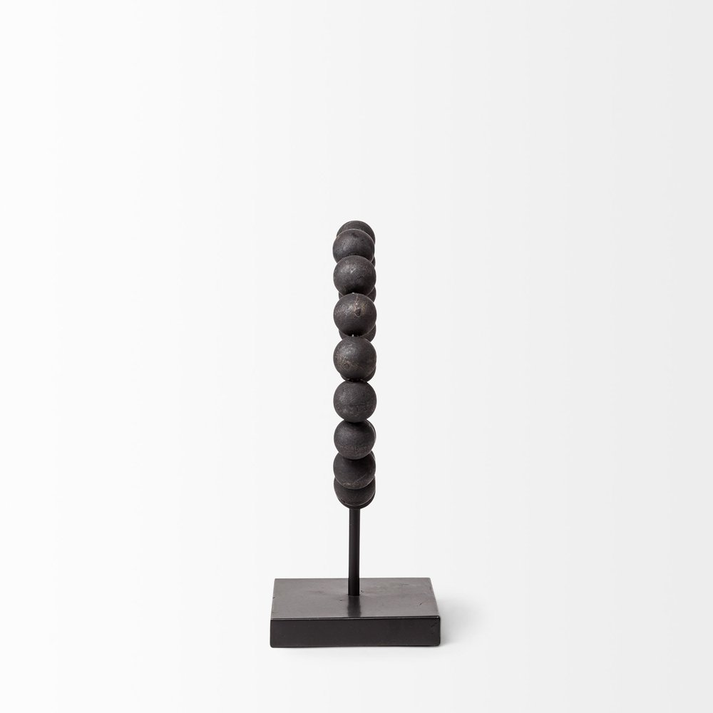 12" Black Wood and Metal Abstract Beaded Tabletop Sculpture — view 3
