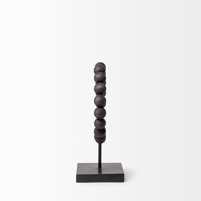 12" Black Wood and Metal Abstract Beaded Tabletop Sculpture HomeRoots