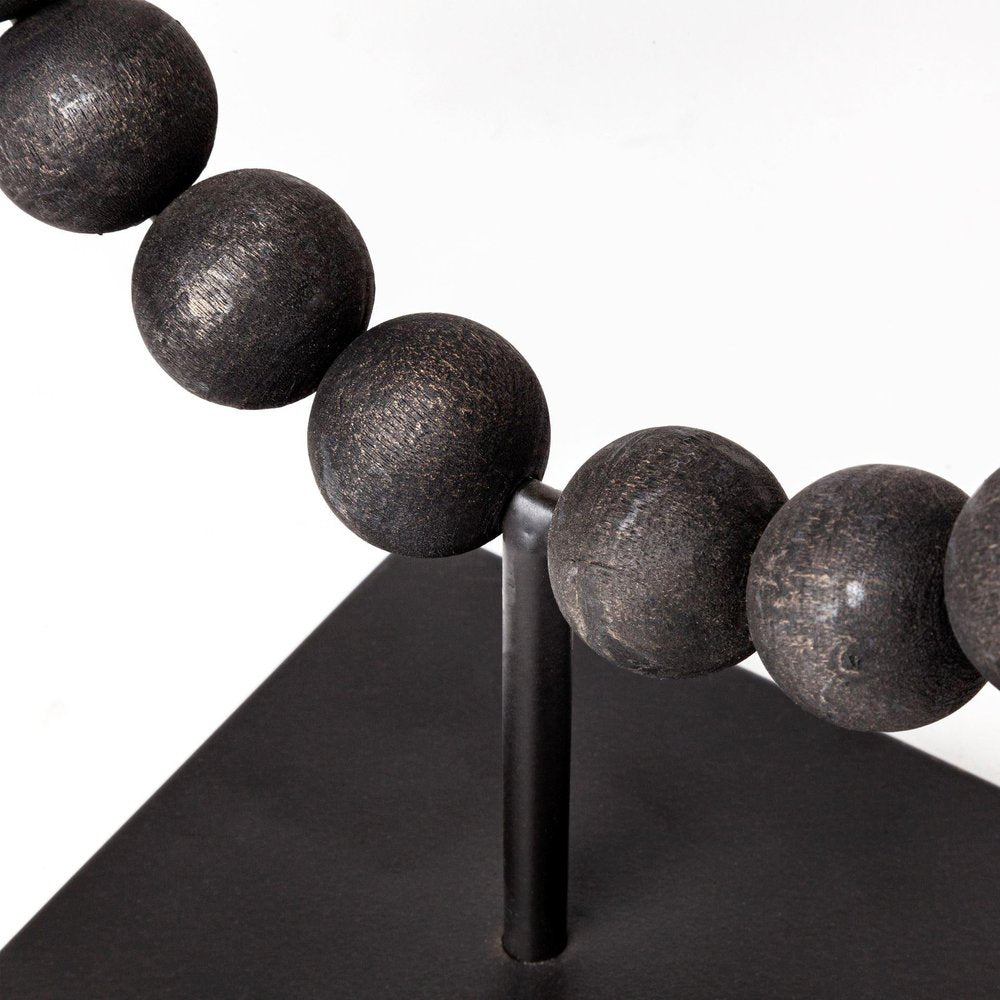 12" Black Wood and Metal Abstract Beaded Tabletop Sculpture — view 4
