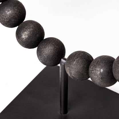 12" Black Wood and Metal Abstract Beaded Tabletop Sculpture HomeRoots