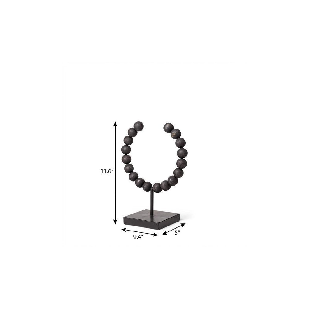 12" Black Wood and Metal Abstract Beaded Tabletop Sculpture HomeRoots