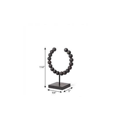 12" Black Wood and Metal Abstract Beaded Tabletop Sculpture HomeRoots