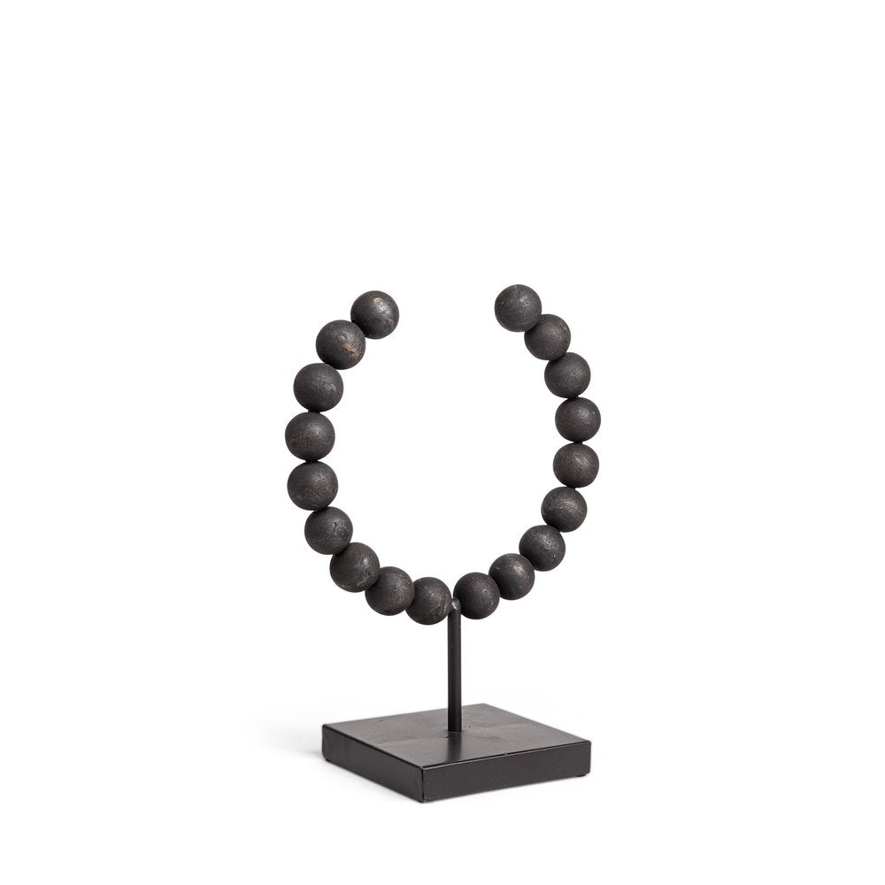 12" Black Wood and Metal Abstract Beaded Tabletop Sculpture — view 7
