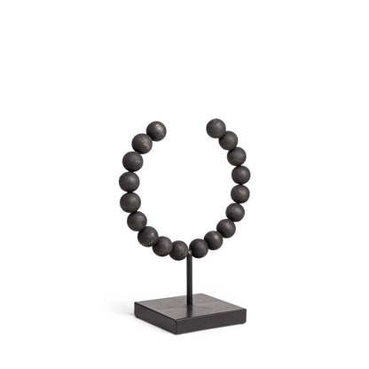12" Black Wood and Metal Abstract Beaded Tabletop Sculpture HomeRoots