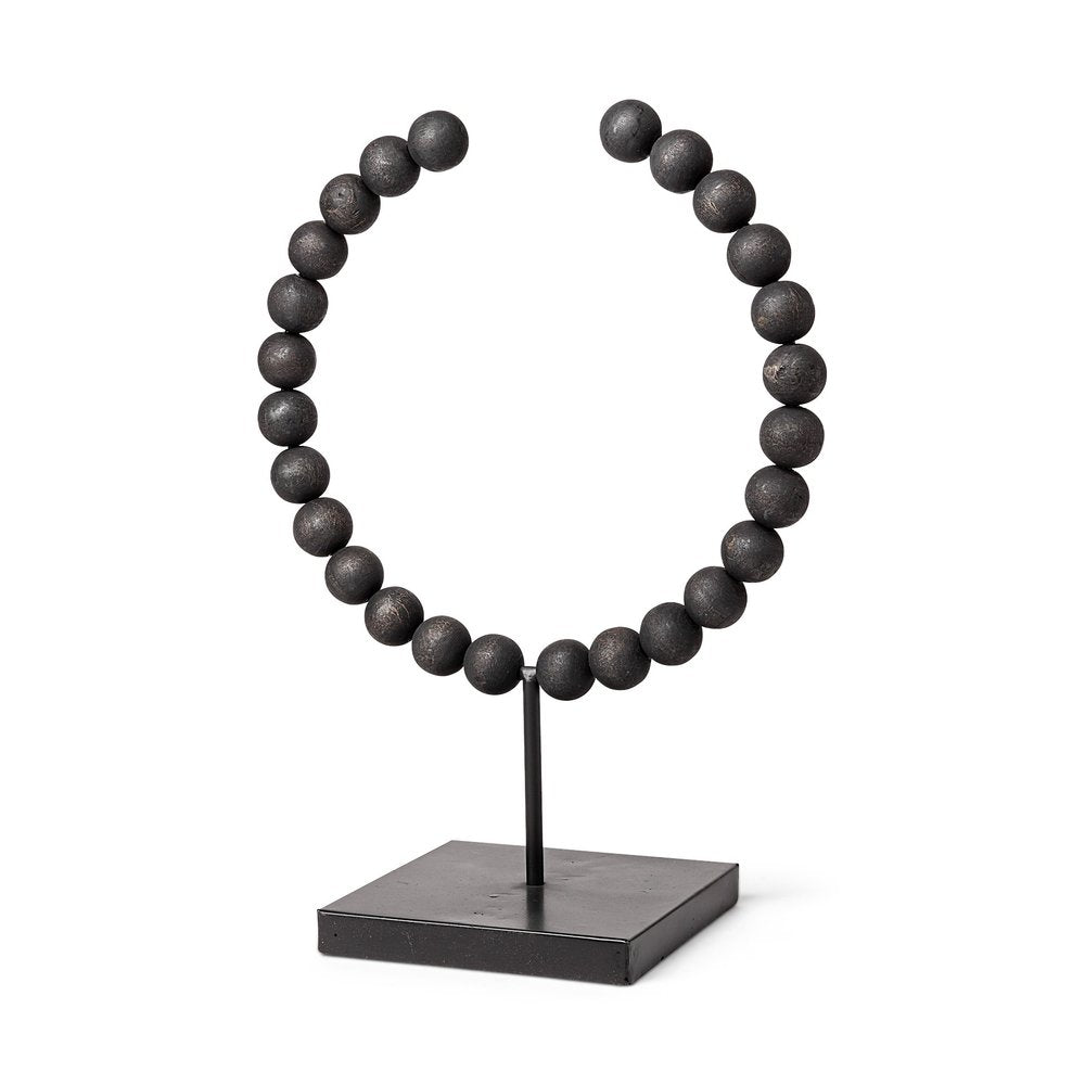 16" Black Wood and Metal Abstract Beaded Tabletop Sculpture HomeRoots