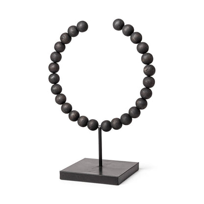 16" Black Wood and Metal Abstract Beaded Tabletop Sculpture HomeRoots