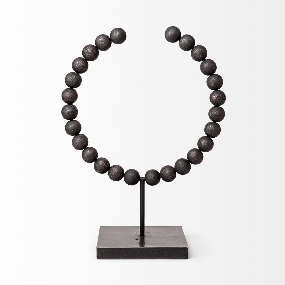 16" Black Wood and Metal Abstract Beaded Tabletop Sculpture HomeRoots