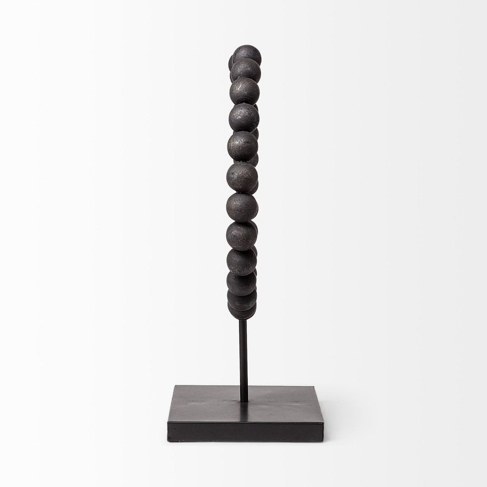 16" Black Wood and Metal Abstract Beaded Tabletop Sculpture HomeRoots