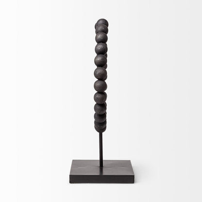 16" Black Wood and Metal Abstract Beaded Tabletop Sculpture HomeRoots