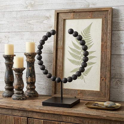 16" Black Wood and Metal Abstract Beaded Tabletop Sculpture HomeRoots