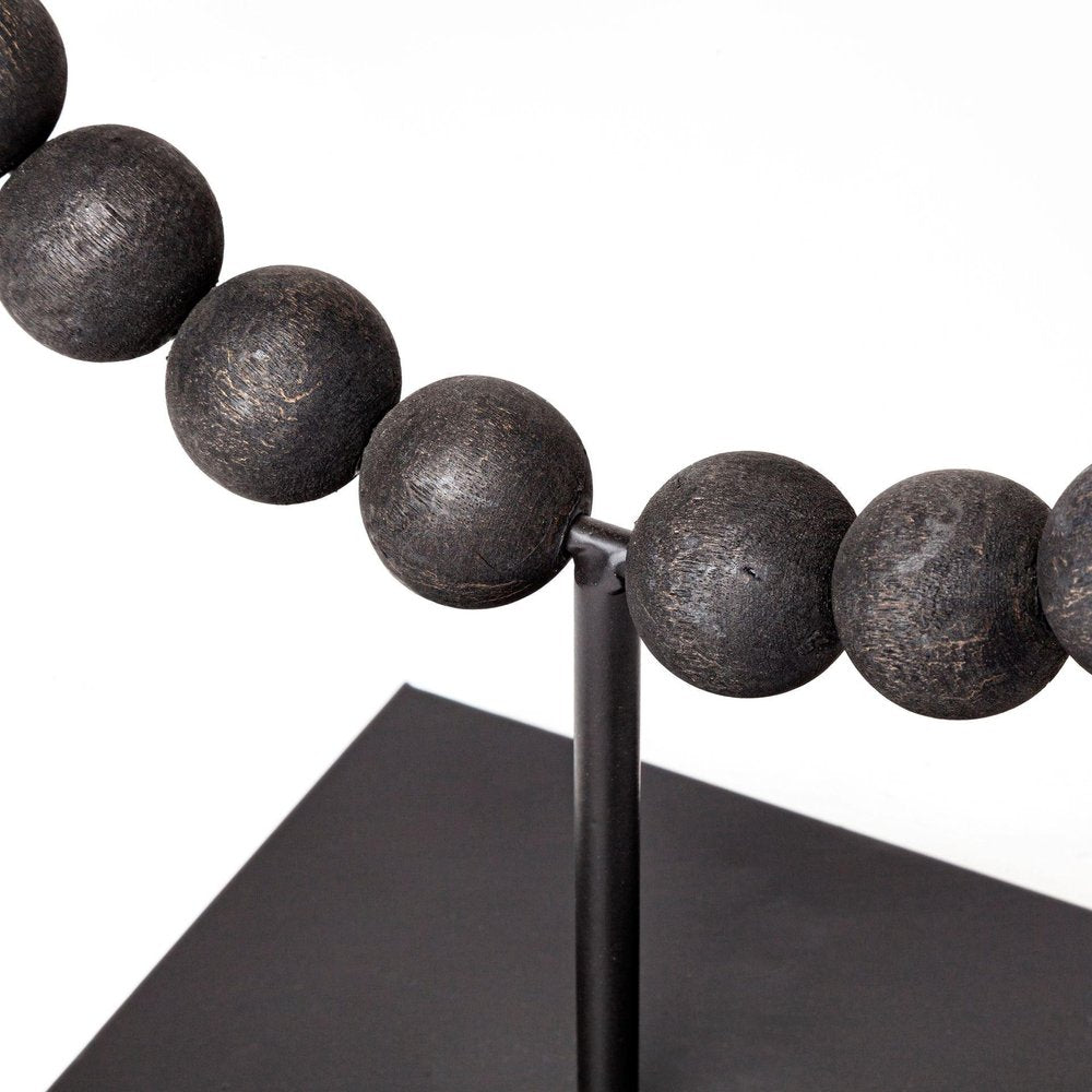 16" Black Wood and Metal Abstract Beaded Tabletop Sculpture — view 4