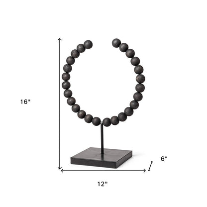 16" Black Wood and Metal Abstract Beaded Tabletop Sculpture HomeRoots