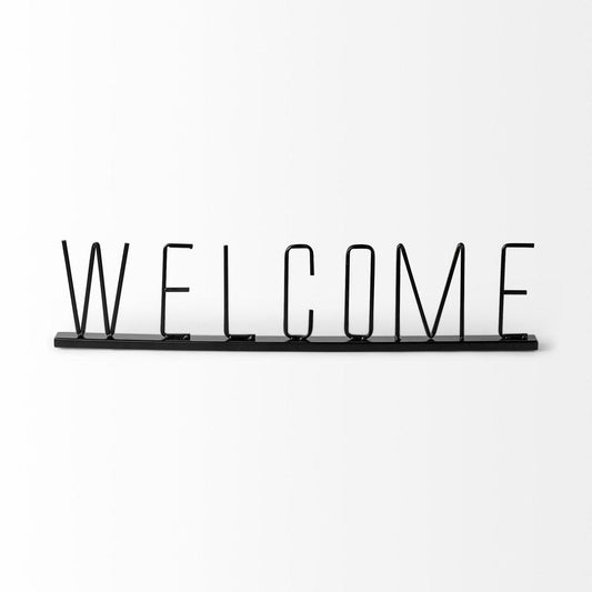 24" Black Metal Welcome Sign Tabletop Sculpture HomeRoots