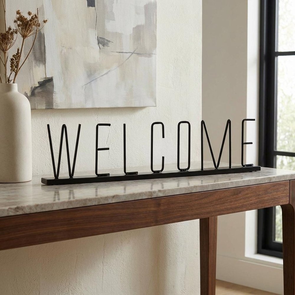 24" Black Metal Welcome Sign Tabletop Sculpture — view 5