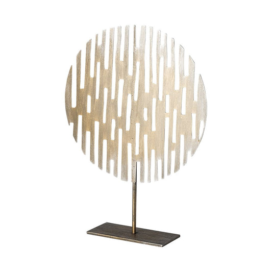 17" Antiqued Gold Round Disc Metal Tabletop Sculpture HomeRoots