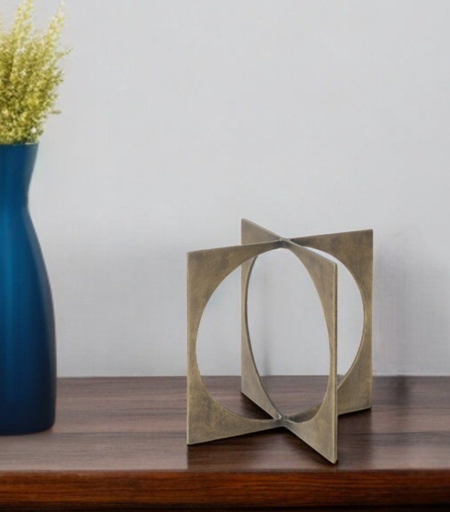 10" Burnished Gold Metal Circle Square Sculpture HomeRoots