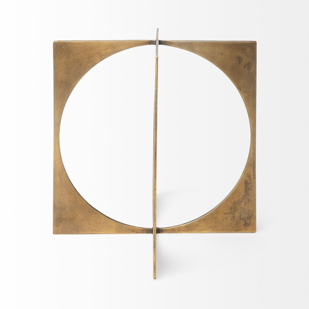10" Burnished Gold Metal Circle Square Sculpture HomeRoots