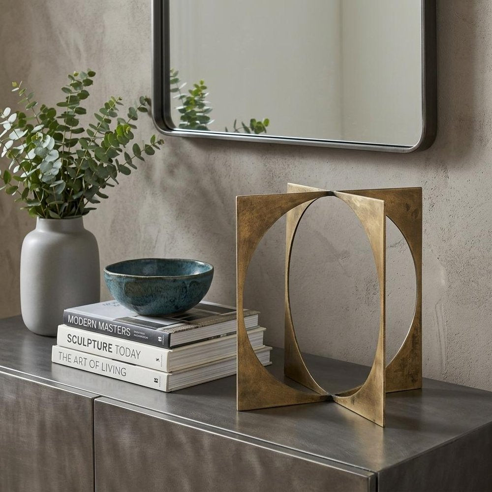 10" Burnished Gold Metal Circle Square Sculpture HomeRoots