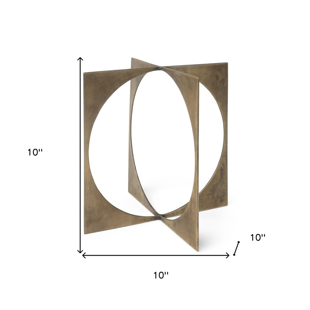 10" Burnished Gold Metal Circle Square Sculpture HomeRoots