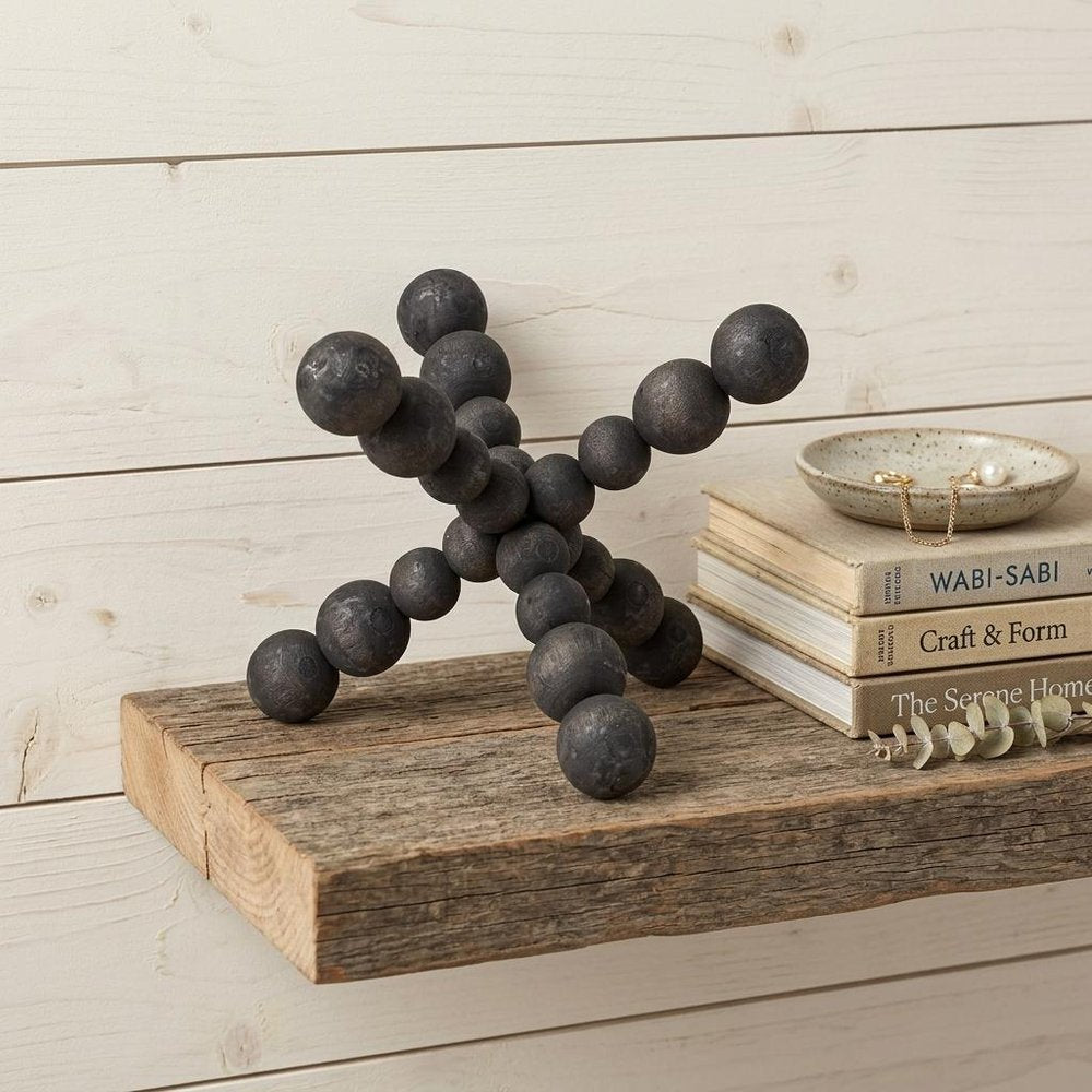 9" Black Beaded Wooden Decorative Jack Tabletop Sculpture HomeRoots