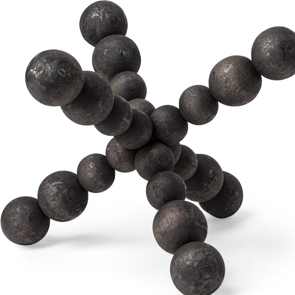 9" Black Beaded Wooden Decorative Jack Tabletop Sculpture — view 6