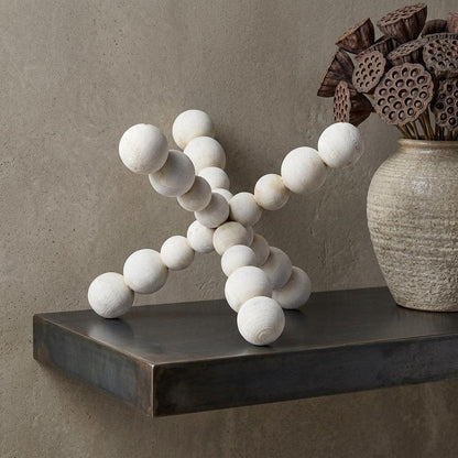 9" Off White Beaded Wooden Decorative Jack Tabletop Sculpture HomeRoots