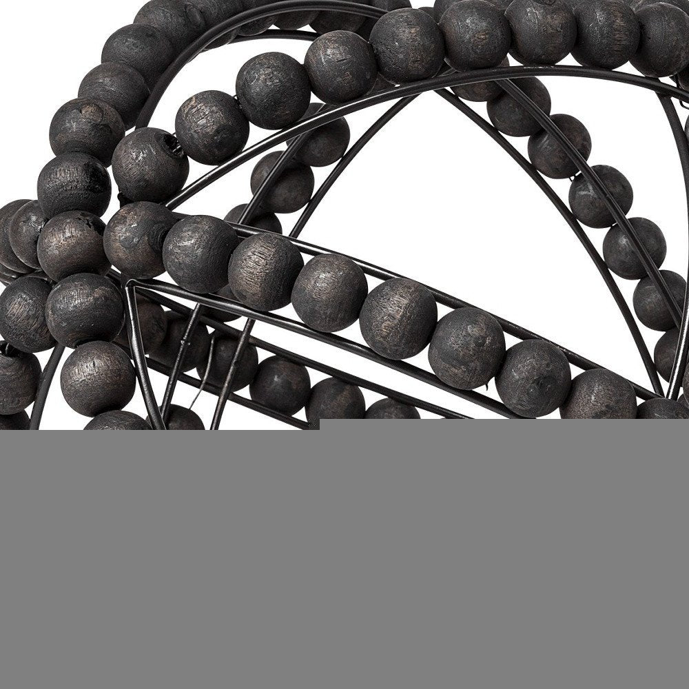 12" Black Wood Bead And Metal Decorative Orb Sculpture HomeRoots