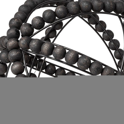 12" Black Wood Bead And Metal Decorative Orb Sculpture HomeRoots