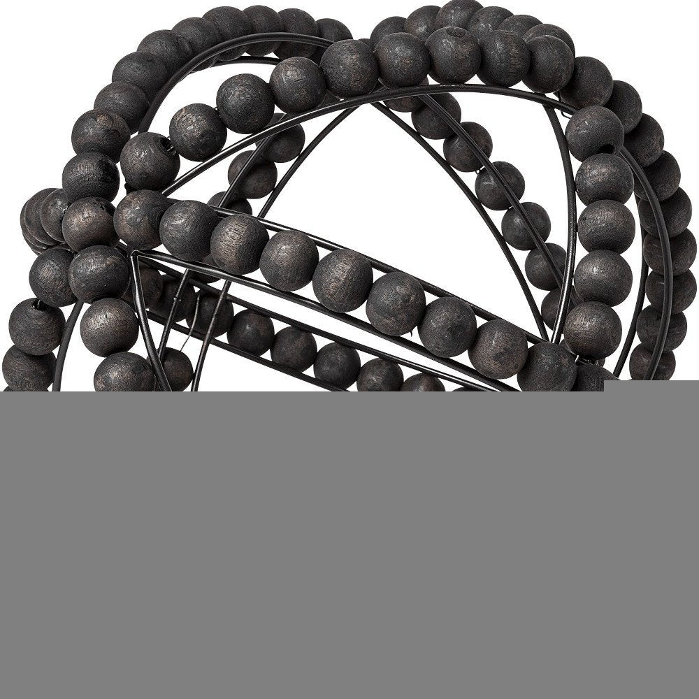 12" Black Wood Bead And Metal Decorative Orb Sculpture HomeRoots