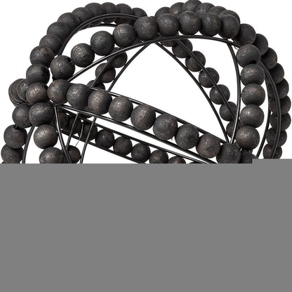 12" Black Wood Bead And Metal Decorative Orb Sculpture HomeRoots