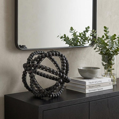 12" Black Wood Bead And Metal Decorative Orb Sculpture HomeRoots