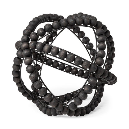 12" Black Wood Bead And Metal Decorative Orb Sculpture HomeRoots