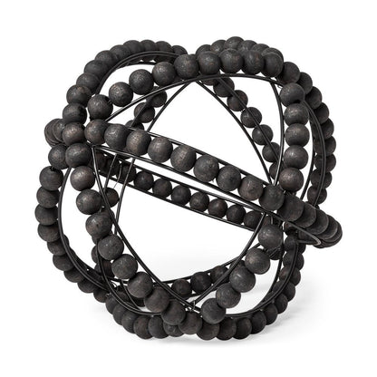 12" Black Wood Bead And Metal Decorative Orb Sculpture HomeRoots