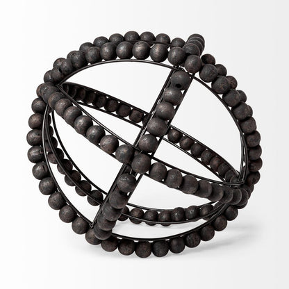12" Black Wood Bead And Metal Decorative Orb Sculpture HomeRoots